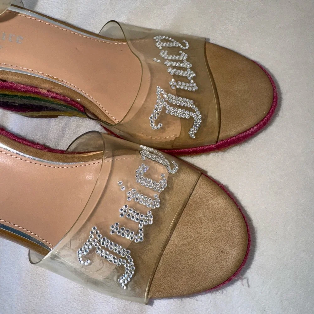 Juicy Couture Rainbow Espadrille Wedge Womens Sandals And Rhinestone Logo Sz 7.5